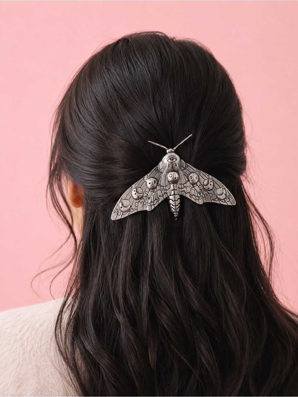 Gothic Silvery Moth Hair Pin